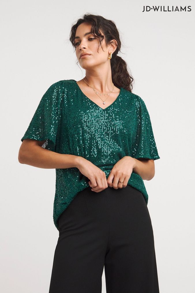 Buy Women s T Shirts Green Sequin Tops Online Next UK