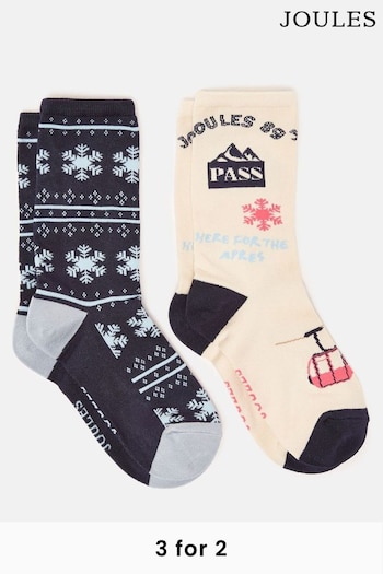 Joules Women's Everyday Cream/Navy 2 Pack Socks (size 4-8) (Q88729) | £9.95