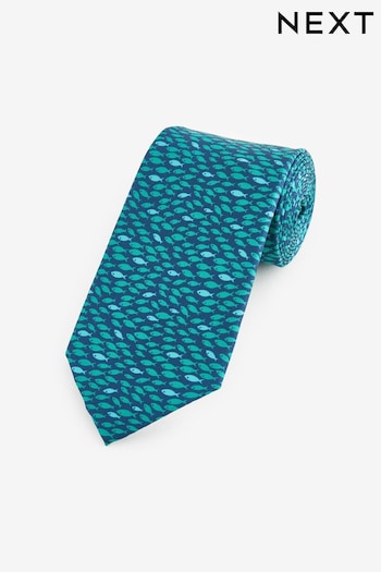 Navy Blue/Teal Blue Fish Pattern Tie (Q88732) | £12