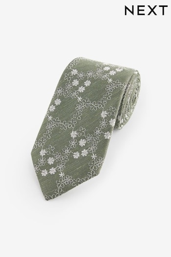 Green Embroidered Floral Pattern Tie (Q88738) | £12
