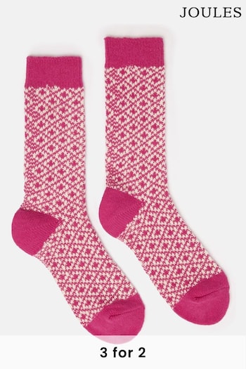 Joules Women's Toasty Bright Pink Cosy Geometric Socks (size 4-8) (Q88752) | £9.95