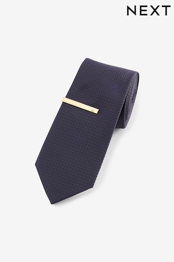 Purple Slim Textured Tie And Clip (Q88760) | £14