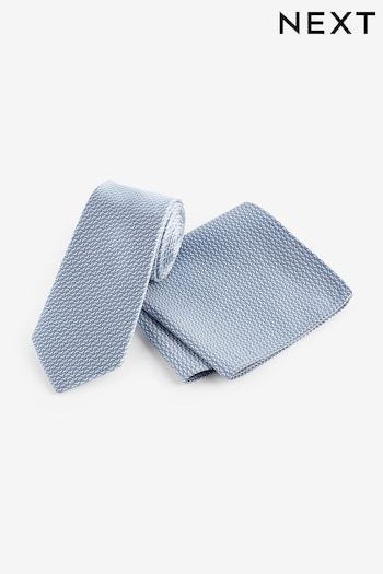 Light Blue Textured Silk Tie And Pocket Square Set (Q88777) | £26