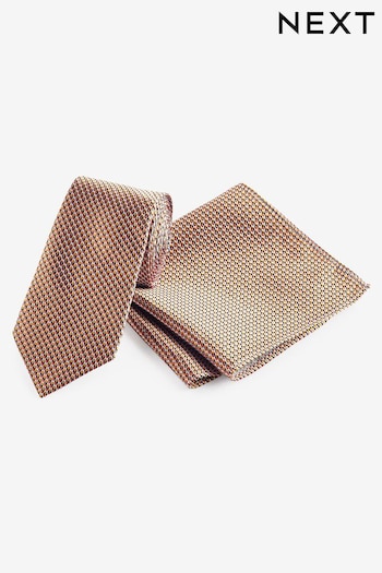 Rust Orange Textured Silk Tie And Pocket Square Set (Q88779) | £26