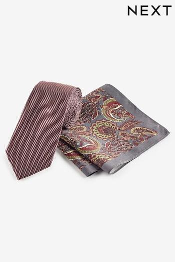 Burgundy Red Silk Tie And Pocket Square Set (Q88820) | £26