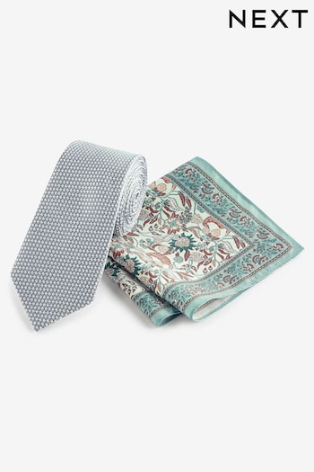Sage Green Silk Tie And Pocket Square Set (Q88824) | £26