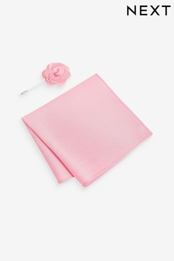 Coral Pink Textured Silk Lapel Pin And Pocket Square Set (Q88831) | £10