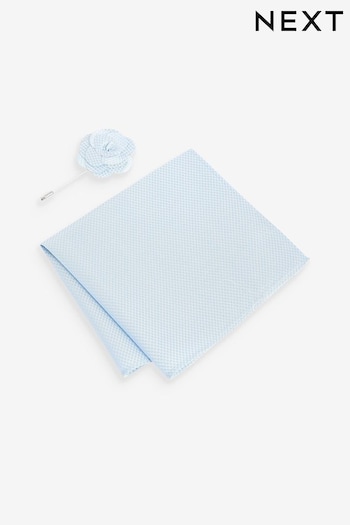 Light Blue Textured Silk Lapel Pin And Pocket Square Set (Q88832) | £10