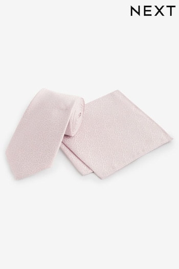 Light Pink Jacquard Leaf Tie And Pocket Square Set (Q88843) | £16