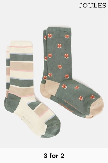 Joules Women's Everyday Khaki/Grey 2 Pack Socks (size 4-8) (Q88852) | £9.95