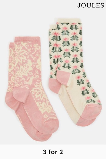 Joules Women's Everyday Multi Blush 2 Pack Socks (size 4-8) (Q88876) | £9.95