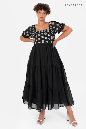 Lovedrobe Black Square Neck Animal Embellished Midaxi Dress (Q88981) | £95