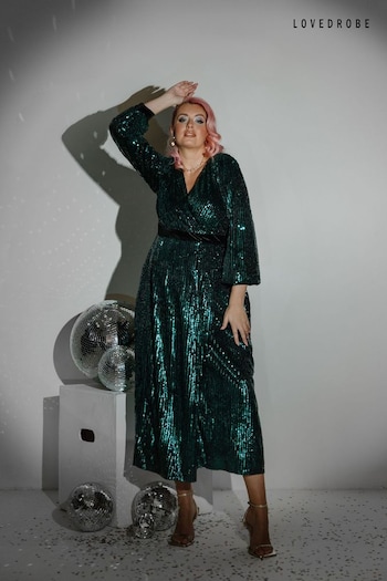 Lovedrobe Green Sequin Velvet Midaxi Dress (Q88997) | £105