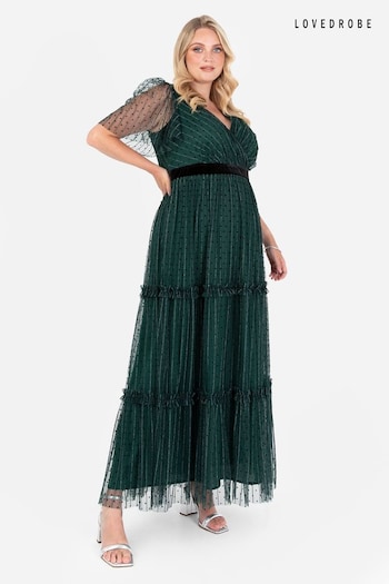 Lovedrobe Green Printed Angel Sleeve Tiered Maxi Dress (Q88999) | £95
