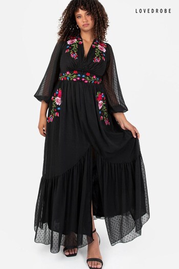 Lovedrobe Embroidered Button Front Black Maxi Dress (Q89020) | £95