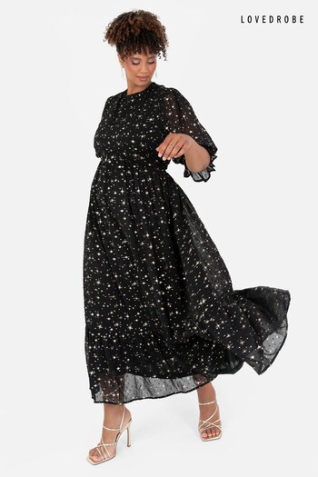 Lovedrobe Printed Puff Sleeve Black Midaxi Dress (Q89022) | £79