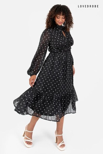 Lovedrobe Printed High Neck Black Midi Dress (Q89034) | £75