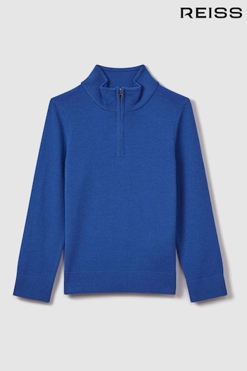 Reiss Lapis Blue Blackhall Teen Wool Half-Zip Funnel Neck Jumper (Q89095) | £42