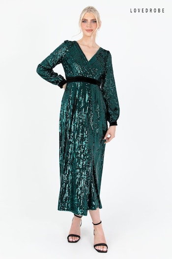 Lovedrobe Green Sequin Velvet Midaxi Dress (Q89131) | £105