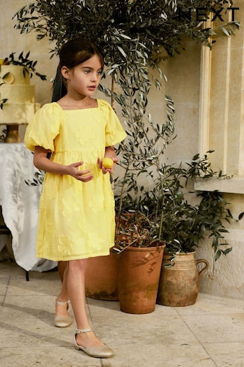 Soft Yellow Floral Texture Dress (3-16yrs) (Q89138) | £25 - £31