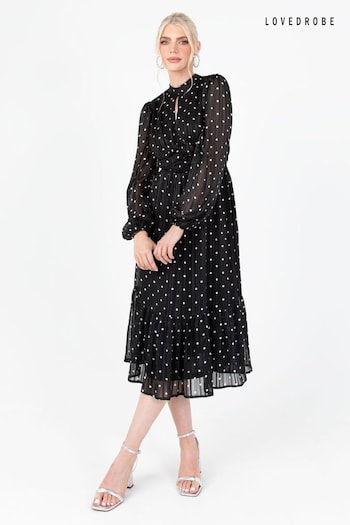 Lovedrobe Printed High Neck Black Midi Dress (Q89159) | £75