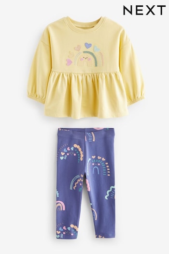 Yellow Rainbow Long Sleeve Peplum Top and dress Leggings Set (3mths-7yrs) (Q89161) | £12 - £16