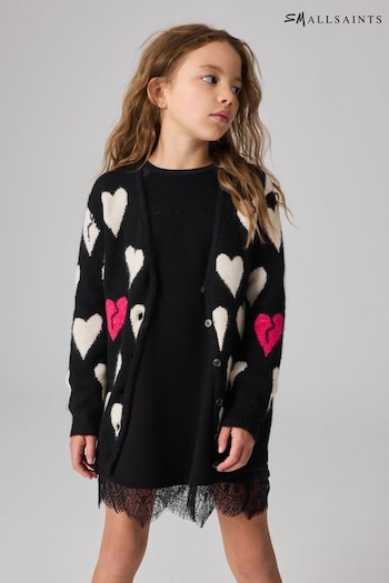 smALLSAINTS Black Amore Heart Girls Long Knitted Cardigan (Q89169) | £35 - £39