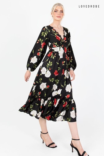 Lovedrobe Printed Lace Trim Black Midaxi Dress (Q89178) | £80