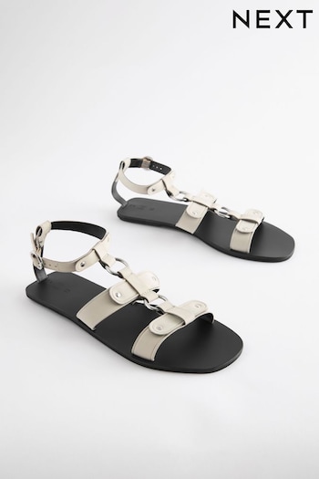 Bone Leather Ring Detail Sandals (Q89267) | £42