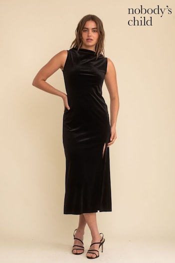 Nobodys Child Jersey Velvet Camille Black Maxi Dress (Q89284) | £65