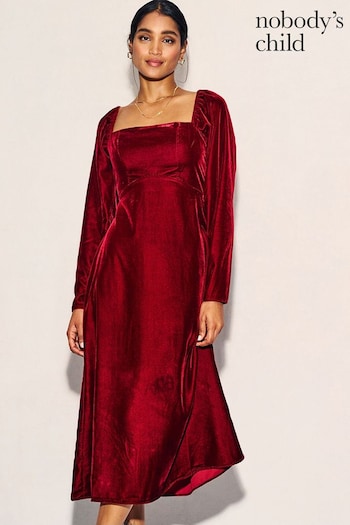 Nobodys Child Abby Velvet Red Midi Dress (Q89313) | £89