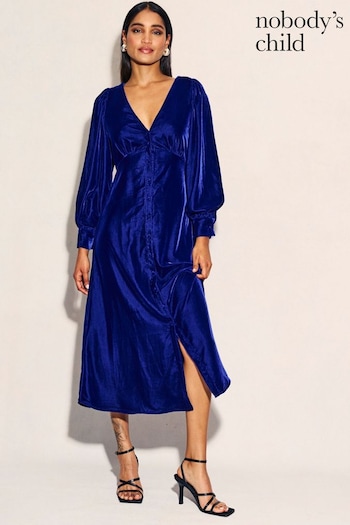 Nobodys Child Blue Tasha Velvet Midi Dress (Q89330) | £99