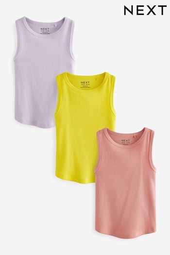 Pink/Purple/Yellow Rib Vest 3 Pack (3-16yrs) (Q89369) | £7 - £13