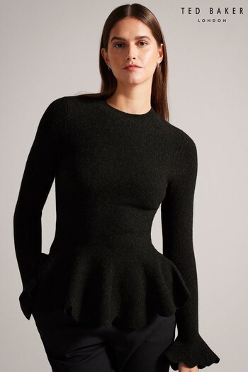Ted Baker Black Fitted Top With Peplum Hem (Q89382) | £110