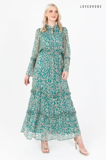 Lovedrobe Green Animal Print Tie Neck Maxi Dress (Q89413) | £85
