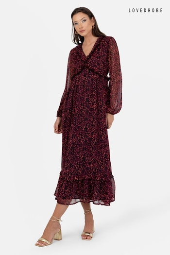 Lovedrobe Red Print Frill Detail Midaxi Dress (Q89470) | £60