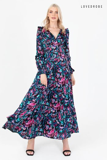 Lovedrobe Print Frill Detail V-Neck Black Maxi Dress (Q89478) | £85