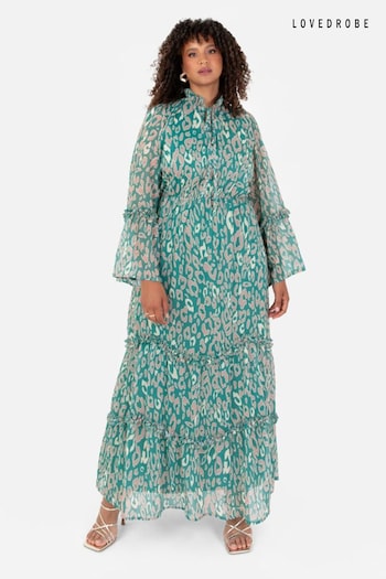 Lovedrobe Green Animal Print Tie Neck Maxi Dress (Q89492) | £85