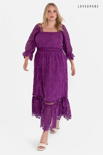 Lovedrobe Purple Square Neck Lace Midaxi Dress (Q89511) | £95