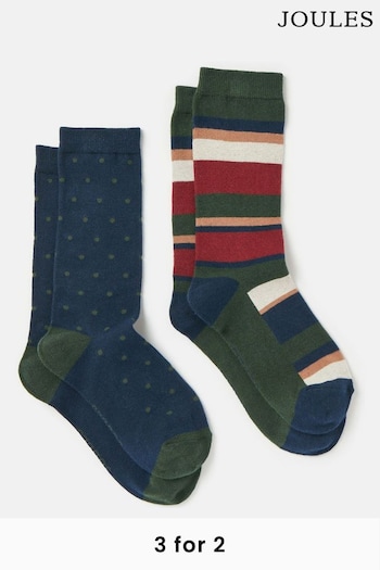 Joules Men's Kingsbury Multi Navy 2 Pack Socks (size 7-12) (Q89539) | £9.95