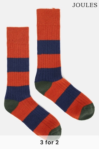 Joules Men's Gibson Orange/Navy Cosy Striped Socks (Q89609) | £9.95