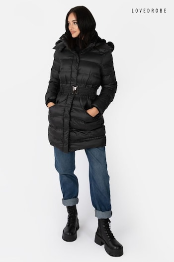Lovedrobe Belted Padded Coat with Faux Fur Trim Hood (Q89630) | £90