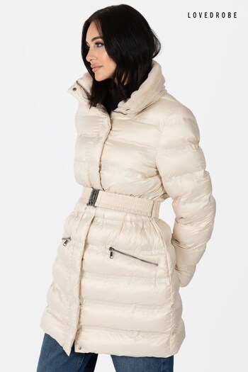 Lovedrobe Belted Padded Coat with Faux Fur Trim Hood (Q89634) | £90