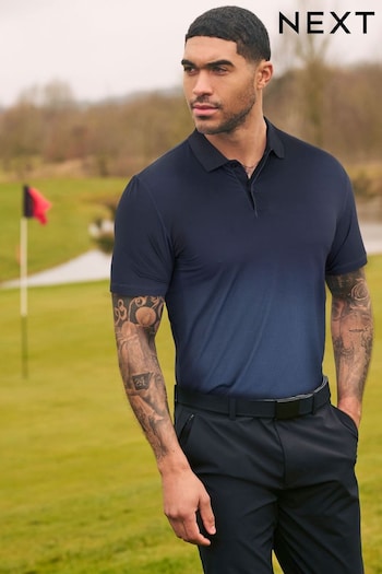 Navy/Grey Active Print Golf Polo Shirt (Q89689) | £25