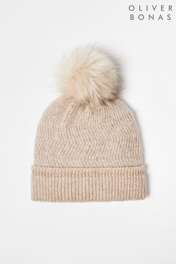 Oliver Bonas Brown Sparkle Knitted Pom Hat (Q89710) | £25