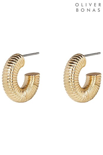 Oliver Bonas Silver Tone Miriam Ridged Hoop Earrings (Q89715) | £16