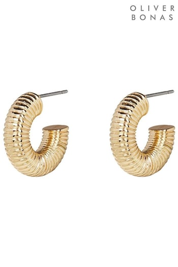 Oliver Bonas Gold Tone Miriam Ridged Hoop Earrings (Q89715) | £16