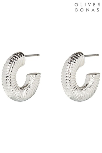Oliver Bonas Silver Tone Miriam Ridged Hoop Earrings (Q89716) | £16