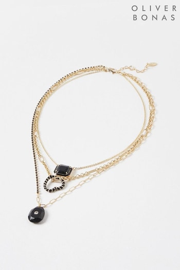 Oliver Bonas Lucille Multi Pendant Layered Short Black Necklace (Q89732) | £29.50