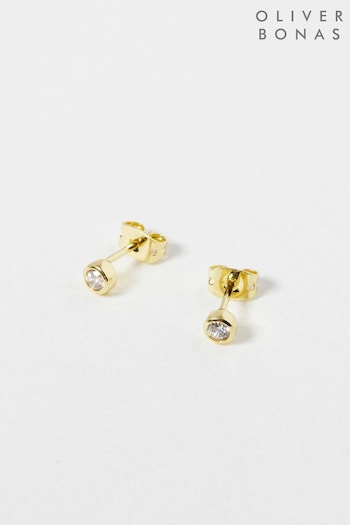 Oliver Bonas Gold Abigail Clear Gold Plated Stud Earrings (Q89750) | £20